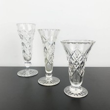 Set of 3 Diamond Cut Glass Trumpet Vases: Footed Vase Collection