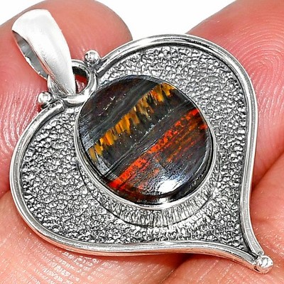 Heart - Natural Iron Tiger Eye 925 Sterling Silver Pendant Jewelry P-1503