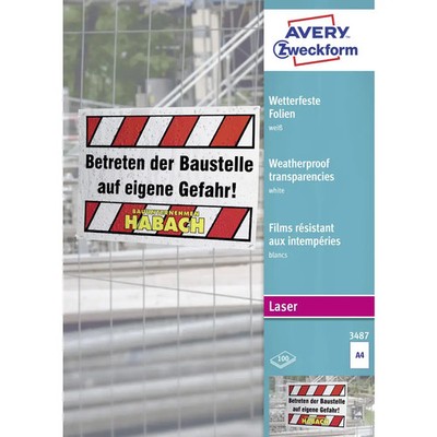100er Multipack Avery-Zweckform 3487 Wetterfeste Folie DIN A4 Laserdrucker,