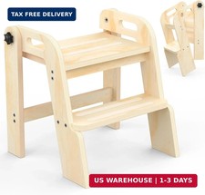 Wooden Toddler Step Stool, Foldable 2-Step Stool for Kids Bathroom Sink, Toilet