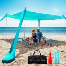 Beach Tent Sun Shelter UPF50+ 10x10' Family Shade Canopy 4 Aluminum Poles