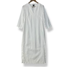 Talbots Dress 4P White Pure Irish 100% Linen Embroidered V-Neck Midi Ethereal