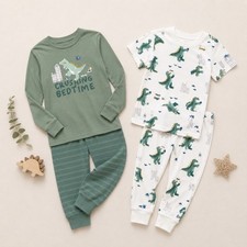 Carters Just One You Kids 4pc Dinosaur Pajama Set Green White 4T Snug Fit Cotton