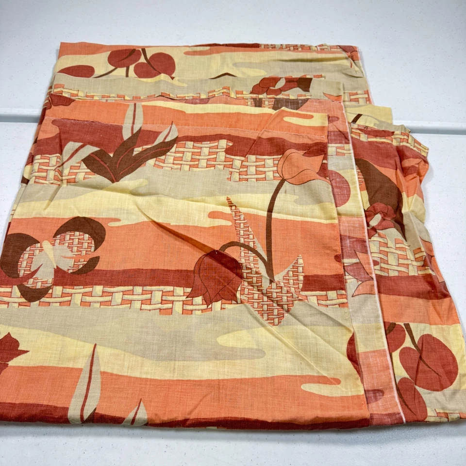 Sábana plana vintage Thomaston marrón completo rojo floral tejido de cesta mcm retro EE. UU. AÑOS 70 Foto 2 de 4