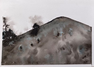 Landschaft Aquarell Gemälde - ''Winterrand'' Original 13,5 x 19,5 cm