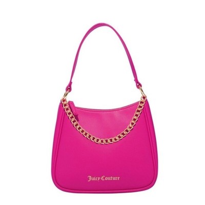 NWT Juicy Couture Hot Pink Faux Leather Hobo Shoulder Bag Purse Gold-Tone Chain