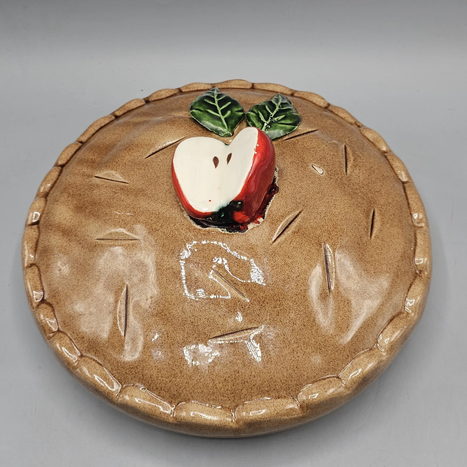 Vintage Ceramic Apple Slice Pie Dish Keeper Made In Portugal Autumn Fall Apples