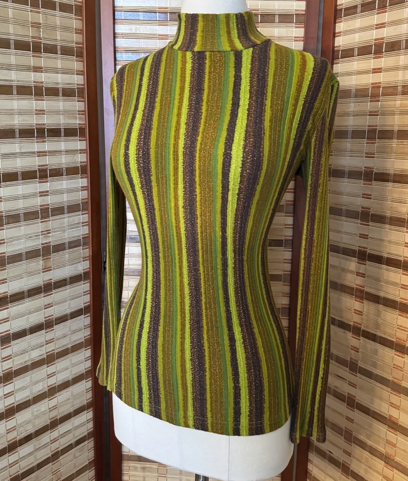 Vintage Morgan De Toi Striped Stretchy Long Sleeve Mock Neck Blouse Women’s XS - Image 2 of 4