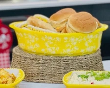 Temp-tations 3 Qt Oval Baker, Banana Grass Basket, Floral Lace YELLOW K50474