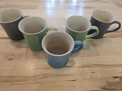 Le Creuset 14oz Mug Lot Of 5 Coffee Tea Cup Colors EUC Green Brown Plum Blue