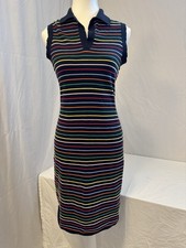 Brooks Brothers Women's XS Striped Knit Polo Dress Sleeveless Navy Multi-Color