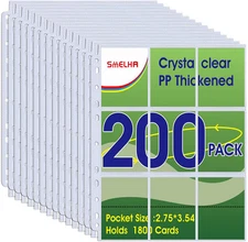 9 Pocket Page Protector, 200 Pack Trading Card Sleeve, Baseball 200, Clear 
