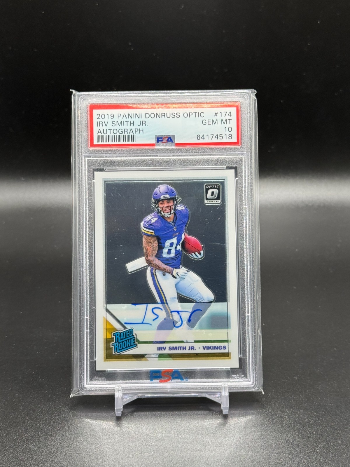 2019 Donruss Optic Rookie Auto #15/50 Irv Smith Jr. PSA 10 Minnesota Vikings