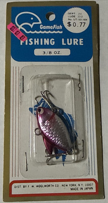 Vintage  GameFish Lure ( FW Woolworth )  w/Original Packaging  Magenta / Silver