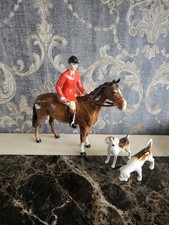 Vintage Beswick Huntsman On Horse Figurine number 1501  With 2 Foxhound Dogs 
