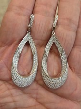 Sterling Silver 925 CZ Cubic Zirconia Dangling Earrings Made In Italy 2 5"
