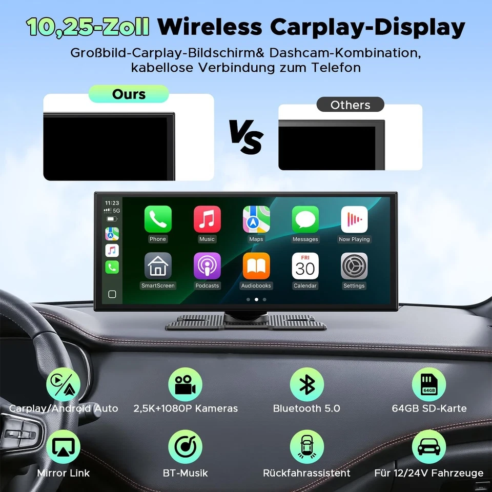 Lamtto 10,25" Wireless Carplay Android Autoradio mit 64GB DVR Rückfahrkamera - Bild 4 von 4