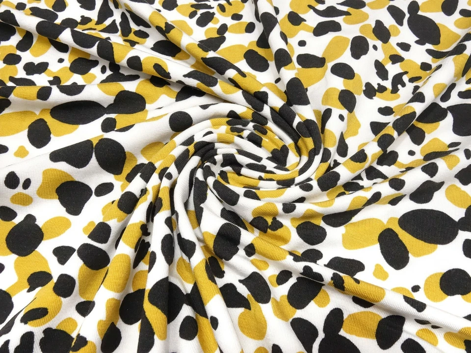 Tela modal jersey lunares manchas blanco curry mostaza negro tela de vestir n... - Imagen 4 de 4