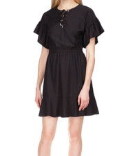 MICHAEL KORS Women's Black Lace-up Elastic Waist Lined Mini Dress Size XL