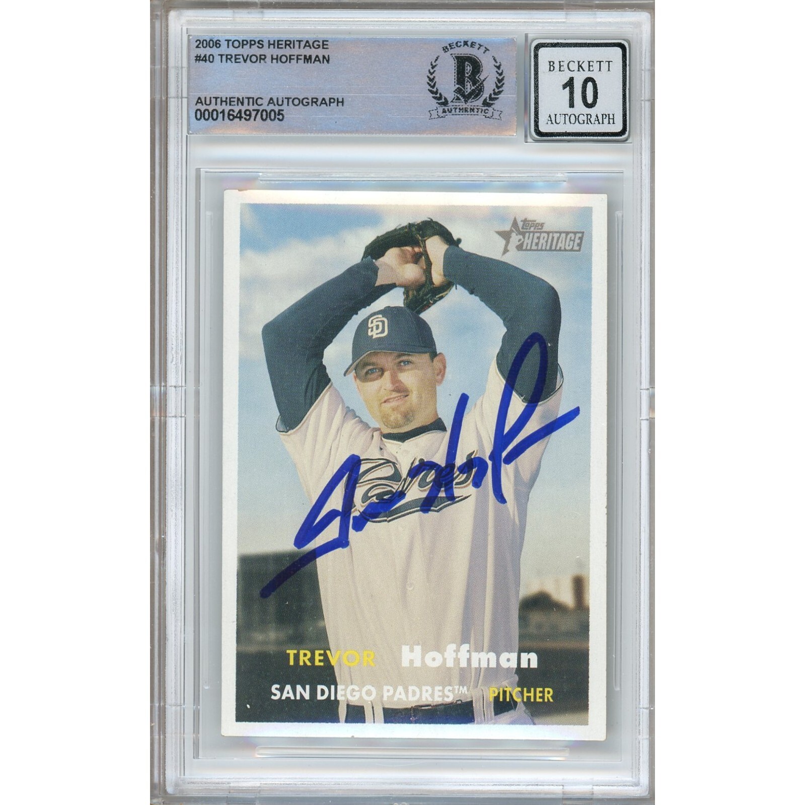 Trevor Hoffman San Diego Padres Autograph 2006 Topps Heritage 40 BAS BGS Auto 10