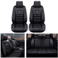 For Nissan Leather 5 Seat Car Seat Cover Front Rear Full Set Cushion Pad Black