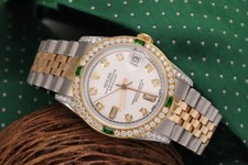 Rolex Datejust Gold & Steel 31 mm Watch White Dial with Emerald & Diamond Bezel 4