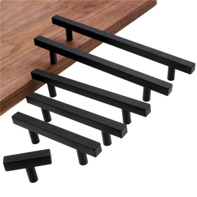 Black Modern Cabinet Handles T Bar Pulls Kitchen Drawer Hardware Stainless Steel