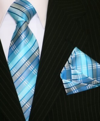 Binder de Luxe Designer Krawatte mit Einstecktuch Krawattenset Tie 541 Türkis