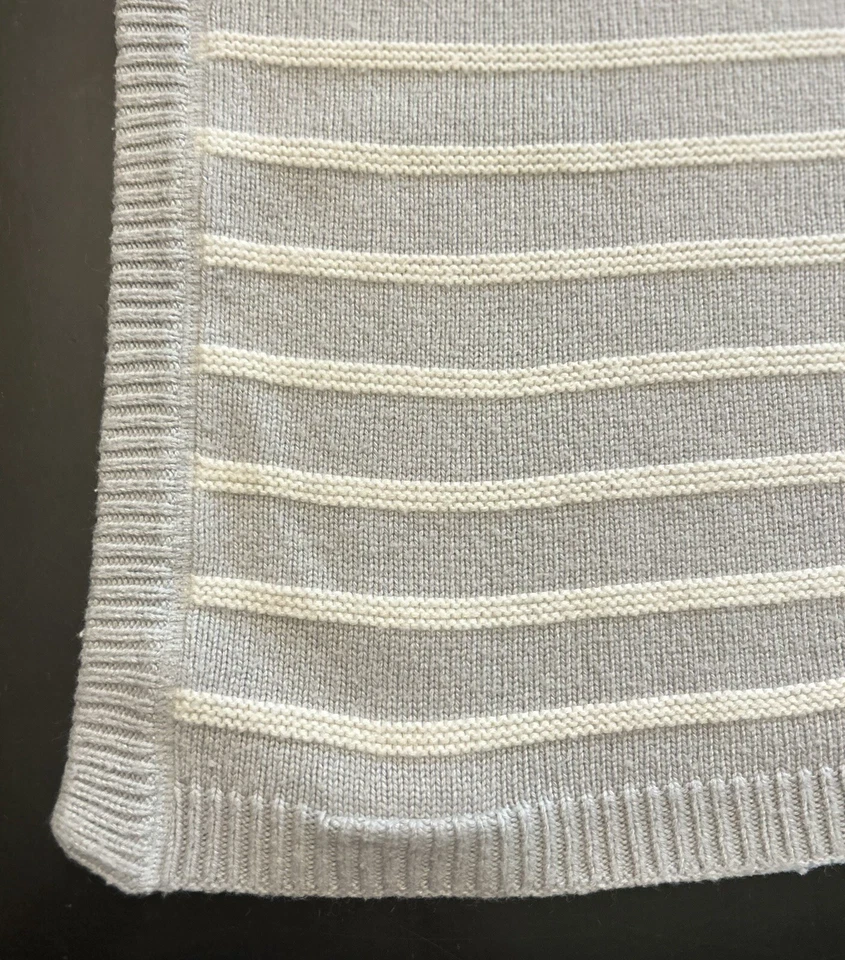 3 Pottery Barn Kids Knitted Blankets Grey White Striped Cable Knit Blue Sherpa - Image 4 of 4