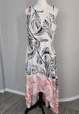 Vince Camuto High Low Dress High Neck Sleeveless Palm Leaves Womans Sz 12