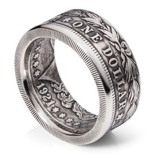 Morgan Silver Dollar Coin Ring - Sizes 7 to 17 - Patina Finish 10mm 