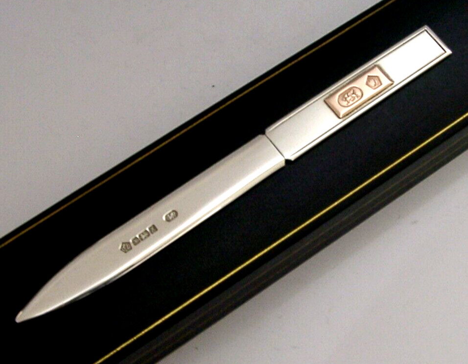 SELTENER WALISISCHER CLOGAU BRIEFÖFFNER GOLD & MASSIV STERLINGSILBER 1997 VERPACKT