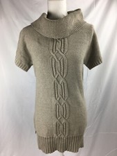 Athleta MEDIUM Knit Sweater Dress Cowel Neck Short Sleeves Wool Cashmere Cotton