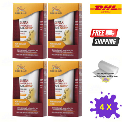 4 X Tiger Balm Neck & Shoulder Rub Boost Extra Strength Pain Relief 50g