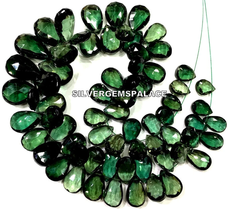 AAAA+ Green Tourmaline Faceted Pear Drop Beads Briolettes Gemstone Beads Strand. - Image 2 of 4