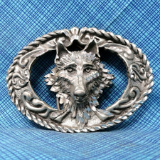 Wolf Belt Buckle 3D Open Work Spirit Animal Western Moon Dog Vtg 90s EJC .DBD574