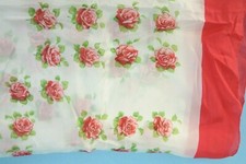 Vintage Floral Rose Design Red White 31" Sheer 100 Silk Scarf made in Japan