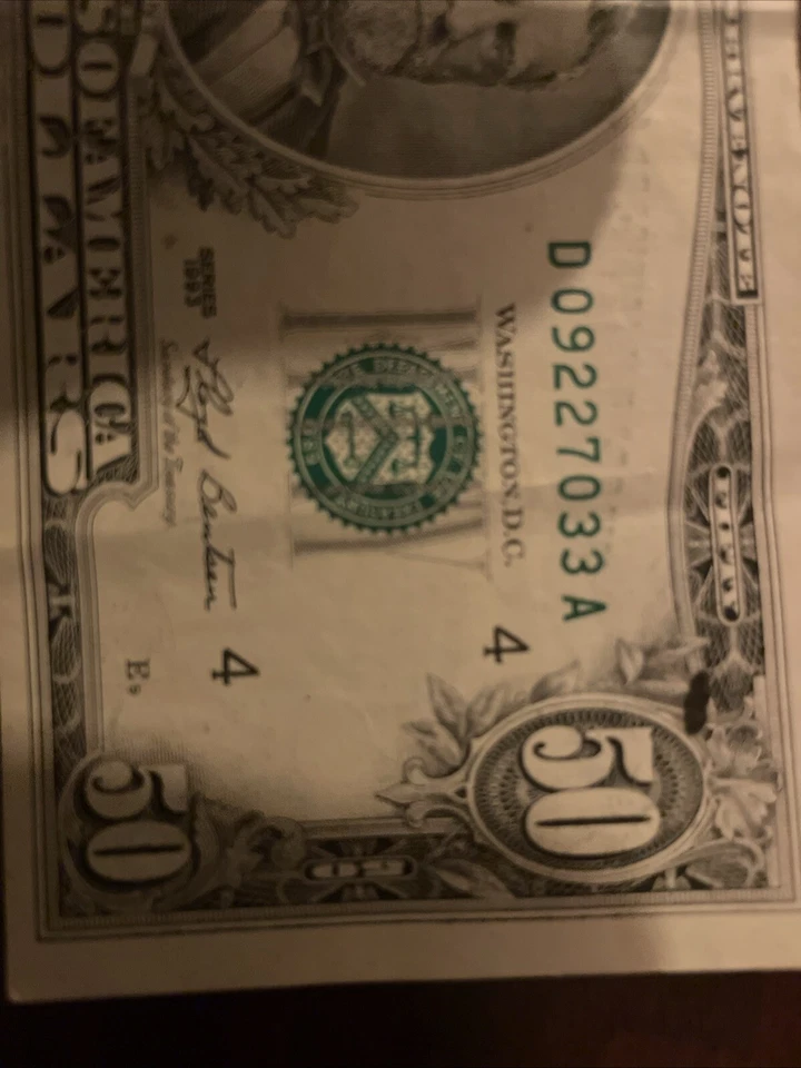 Small Head $50 bill (Fifty Dollar Bill) - Series 1993 - Image 2 of 4