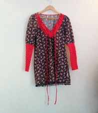 Vintage Floral Cotton Dress Size S Long Sleeves - Very Good Condition