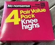 Vintage No Nonsense Nylon Knee Highs 4 Pack Tan Reinforced Toe New Sealed