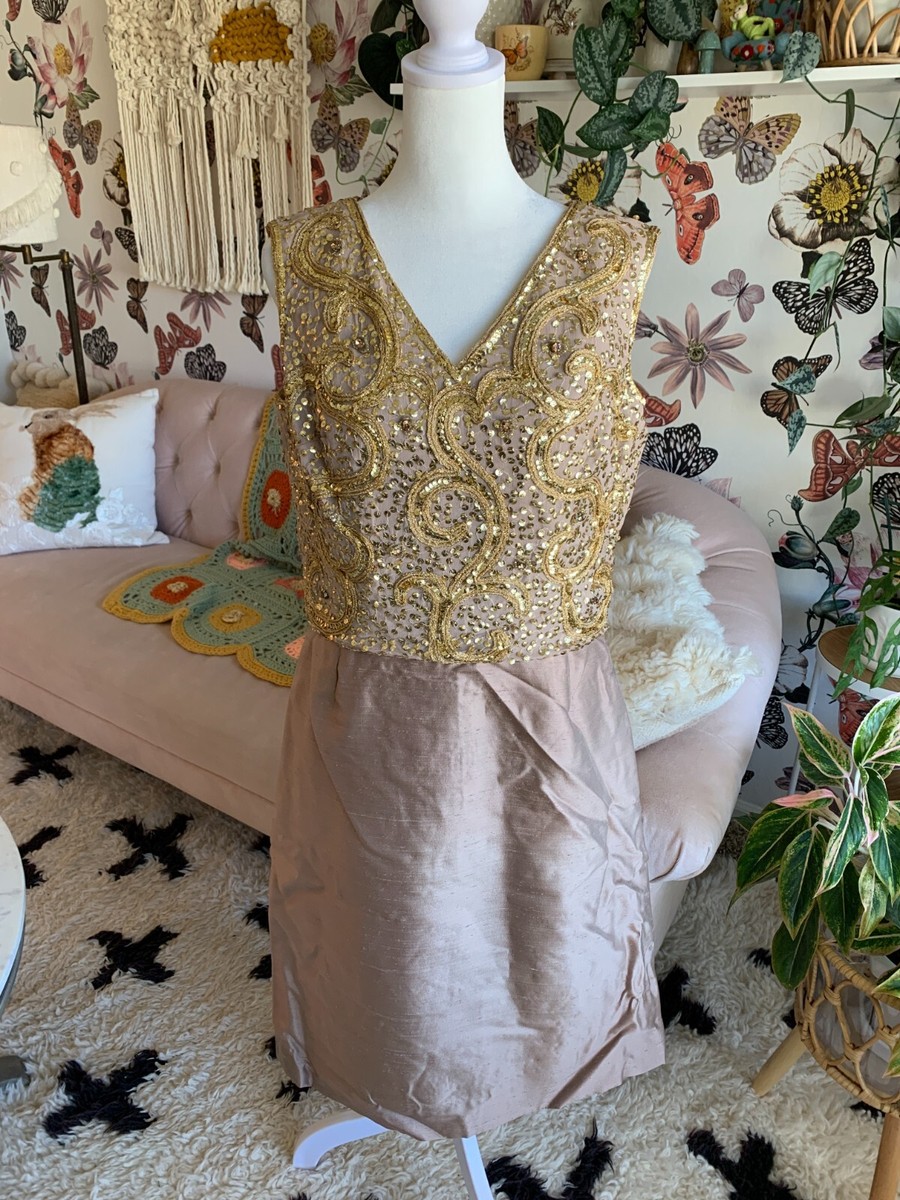 Vintage PARUES FEINSTEIN Sequins DRESS Silk Late 50s Early 60s Medium M