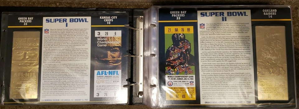Willabee & Ward NFL 22kt Gold Super Bowl Tickets LOT SB 1-3/5-18/20-37 In Binder - Image 2 of 4
