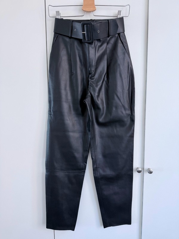 Zara Women's High Rise Belted Faux Leather Black Pants XS
