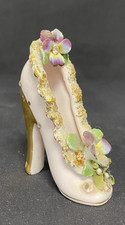 Fabulous Boutique Originals Vtg Porcelain Shoe - Pink With Floral & Gold Accents