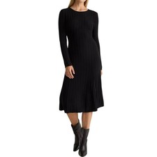 New Quince Women’s XS Mongolian Cashmere Wide Rib Midi Sweater Dress Black 4909
