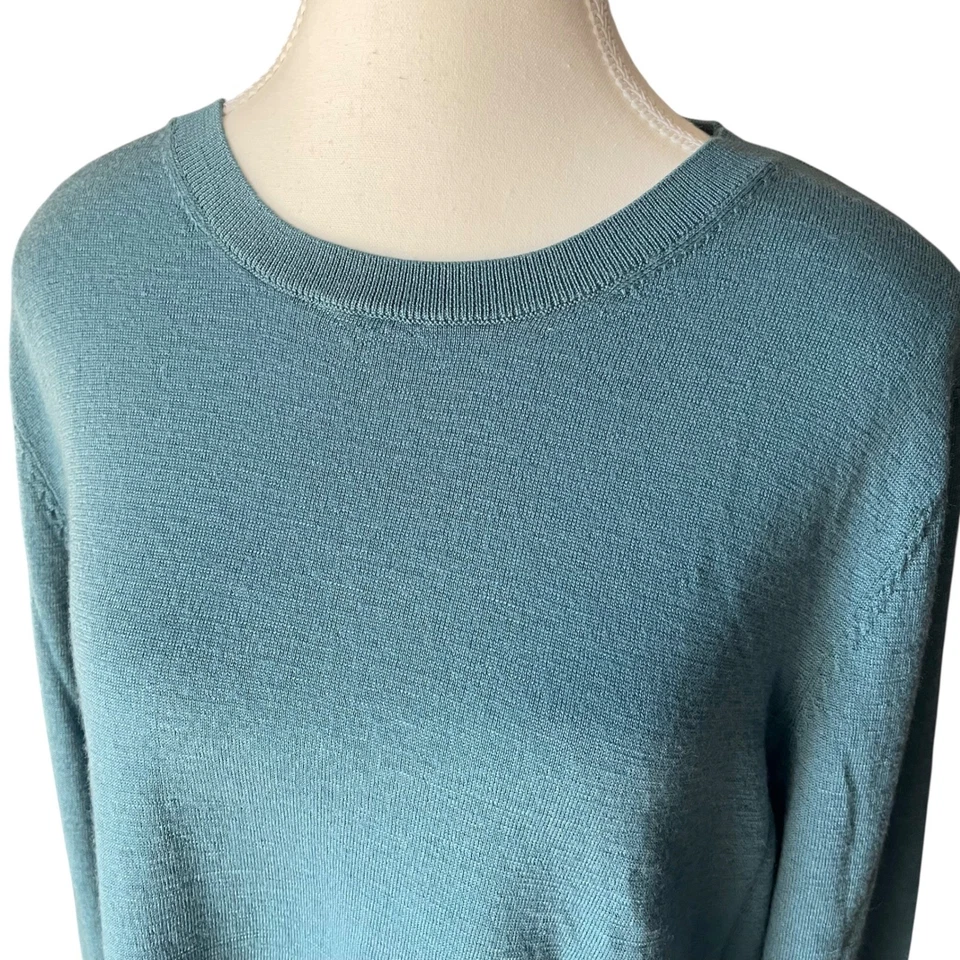Suéter Katherine Barclay XXL extra fino lã merino azul gola redonda manga longa - Imagem 2 de 4