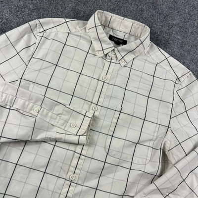 Proof Button Down Shirt Mens Small White Windowpane Plaid Wool Blend Long Sleeve
