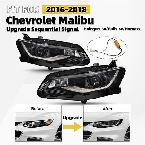 Upgrade Halogen Headlights w/ Sequential Signal Pair For 2016-2018 Chevy Malibu