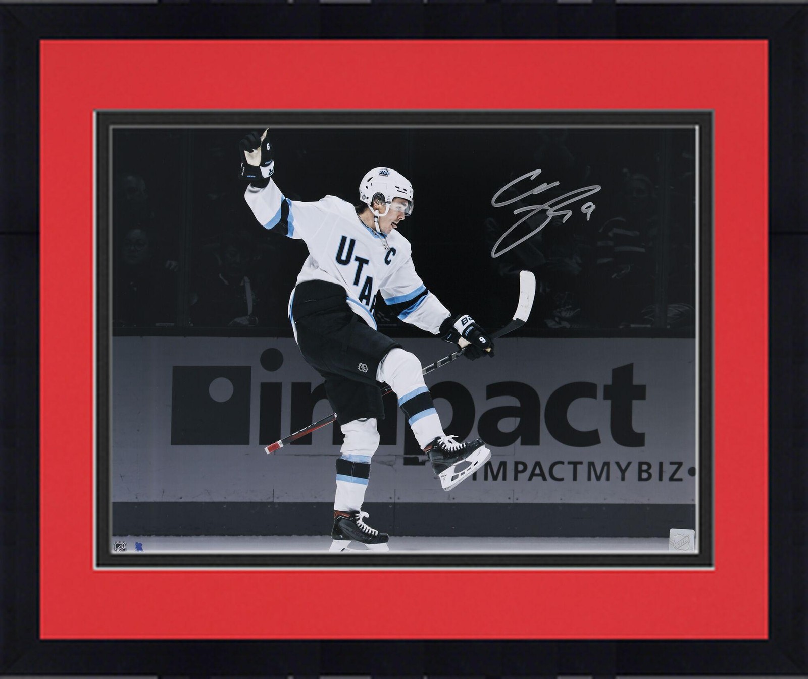 Clayton Keller Autographed Signed Arizona Coyotes Framed Utah Hockey Club 16x20 Celebration Spotlight Photo 