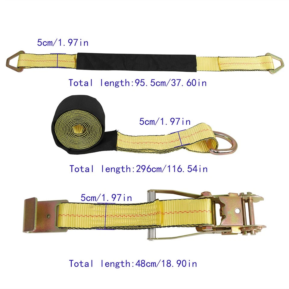 4 Pcak 10000 LBS Yellow Heavy Duty Double Flat Hook Wheel Strap with Ratchet Foto 2 de 4